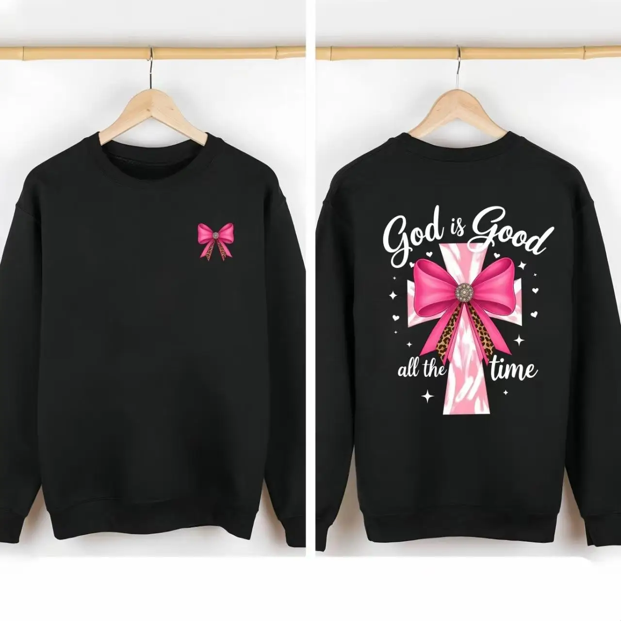 

God is Good All The Time Christian Sweatshirt Women's Faith Pink Cross Print Pullover Casual Streetwear
