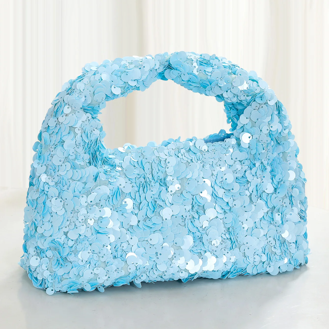 Blue Sequin Evening Clutch Bag Shiny Black Hobo Handbag Exquisite Small Bucket Bag Women's Party Purse Female Fashion Accessory