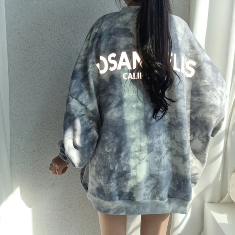 Women Sweatshirt Tie Dye Long Sleeve Hoodie Loose Tops 2022 Spring Autumn Cotton Pullovers Casual Female Fashion Streetwear