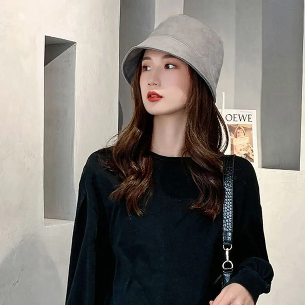 Outdoor Plush Bucket Hat Warm Suede Wool Panama Hat Soft Winter Fisherman Cap for Women