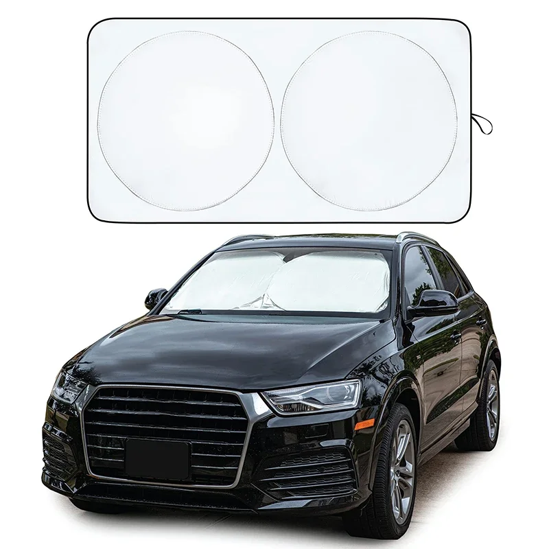 

Silver Coated Double Circle Car Sunshade Summer Sunshade And Sunscreen Cloth Universal Foldable Storage For Car Front Windshield