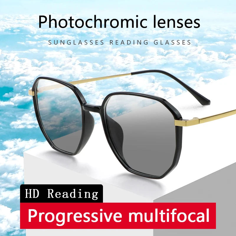 

Photochromic Progressive Multifocal Reading Glasses for Women, Hot Fashion Oversized Frame,Sunglass Readers