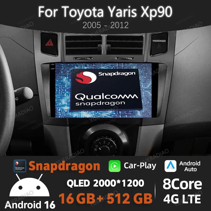 Android 16 Car Radio For Toyota Yaris 2005 - 2012 DSP BT Stereo 5G WIFI 4G LTE 2DIN Wireless Carplay Auto Viedo Player Qualcomm