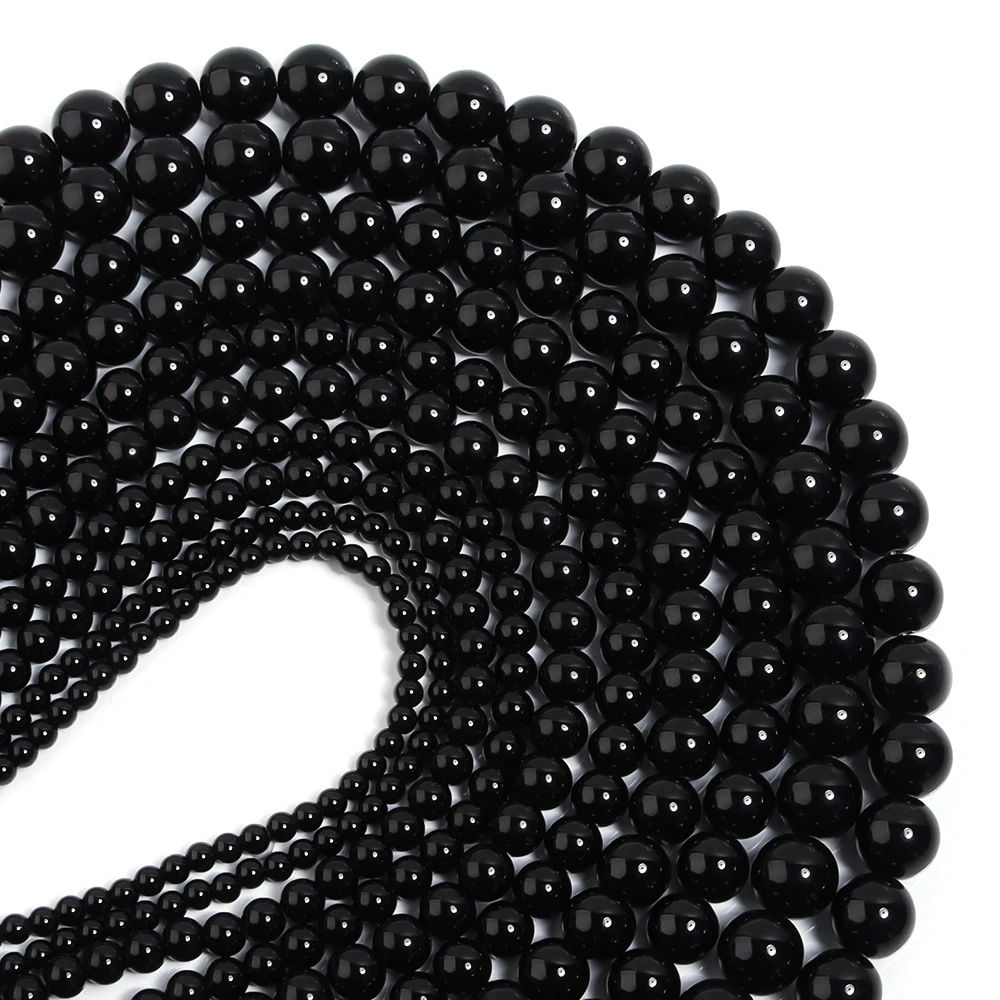 1 Strang 4/6/8/10/12 mm schwarze Glasperlen, rund, glatt, lose Distanzperlen für Schmuckherstellung, DIY, handgefertigte Charm-Armbänder, Halskette