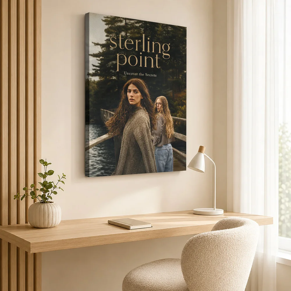 Sterling Point Character Ensemble Framed Canvas Print Customized Photo Detailed Illustration Wall Art For Film Screening Room