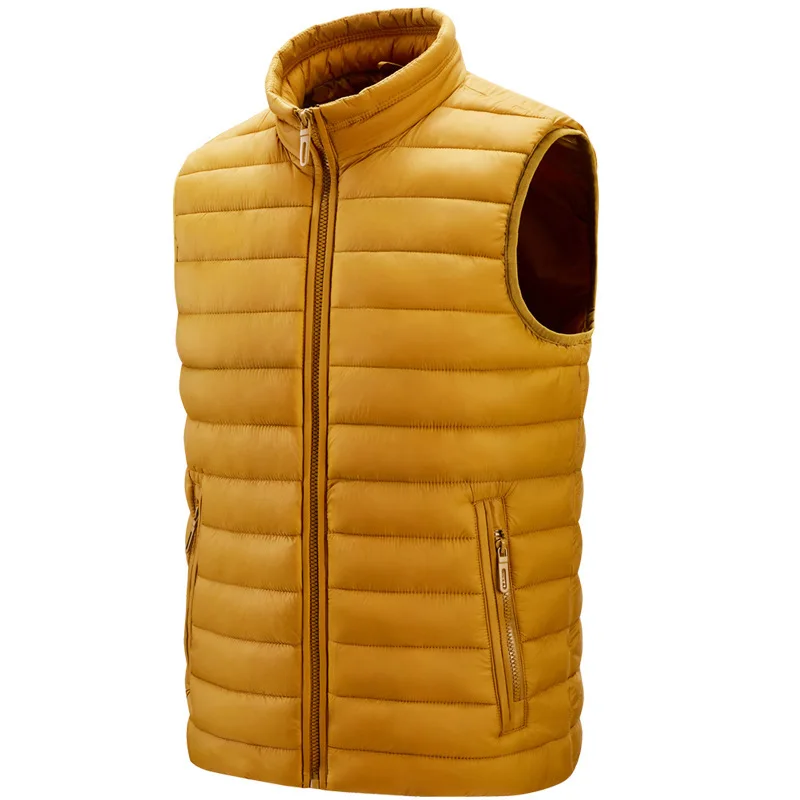 KIDWHXR Man Vest Autumn Winter Simple Solid Stand Collar Men Waistcoat Slim Sleeveless Lightweight Male Sport Casual Vest