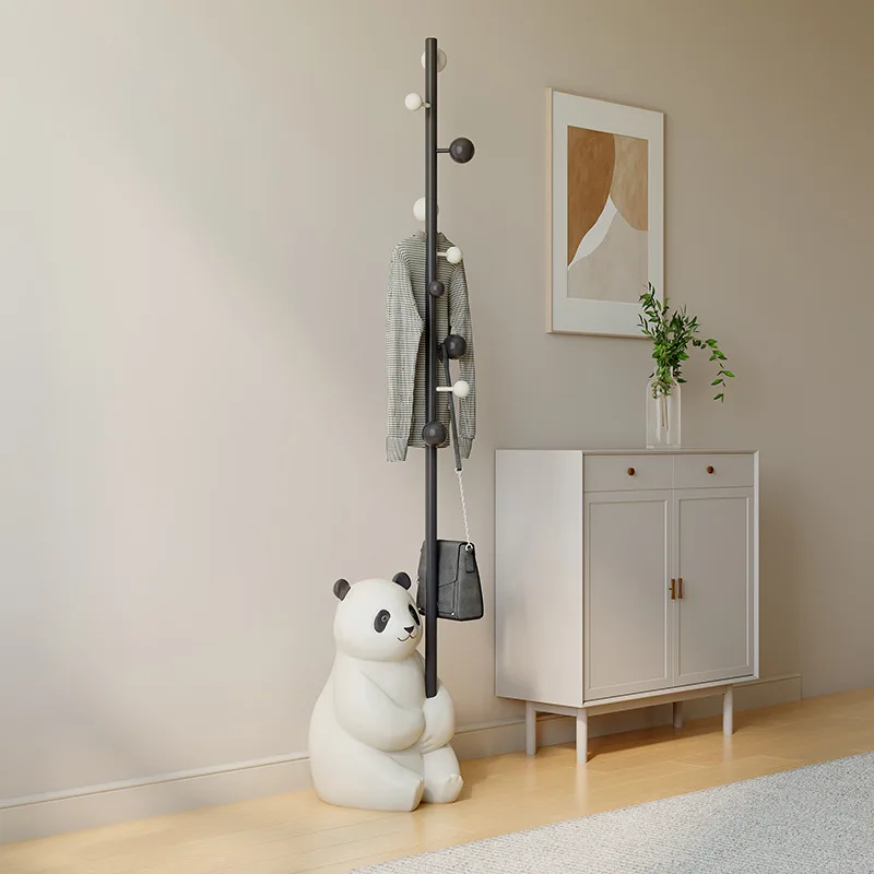 Nordic Creative Cartoon Panda Floor Coat Rack Bedroom Living Room Entrance Metal Household Hanger Vertical