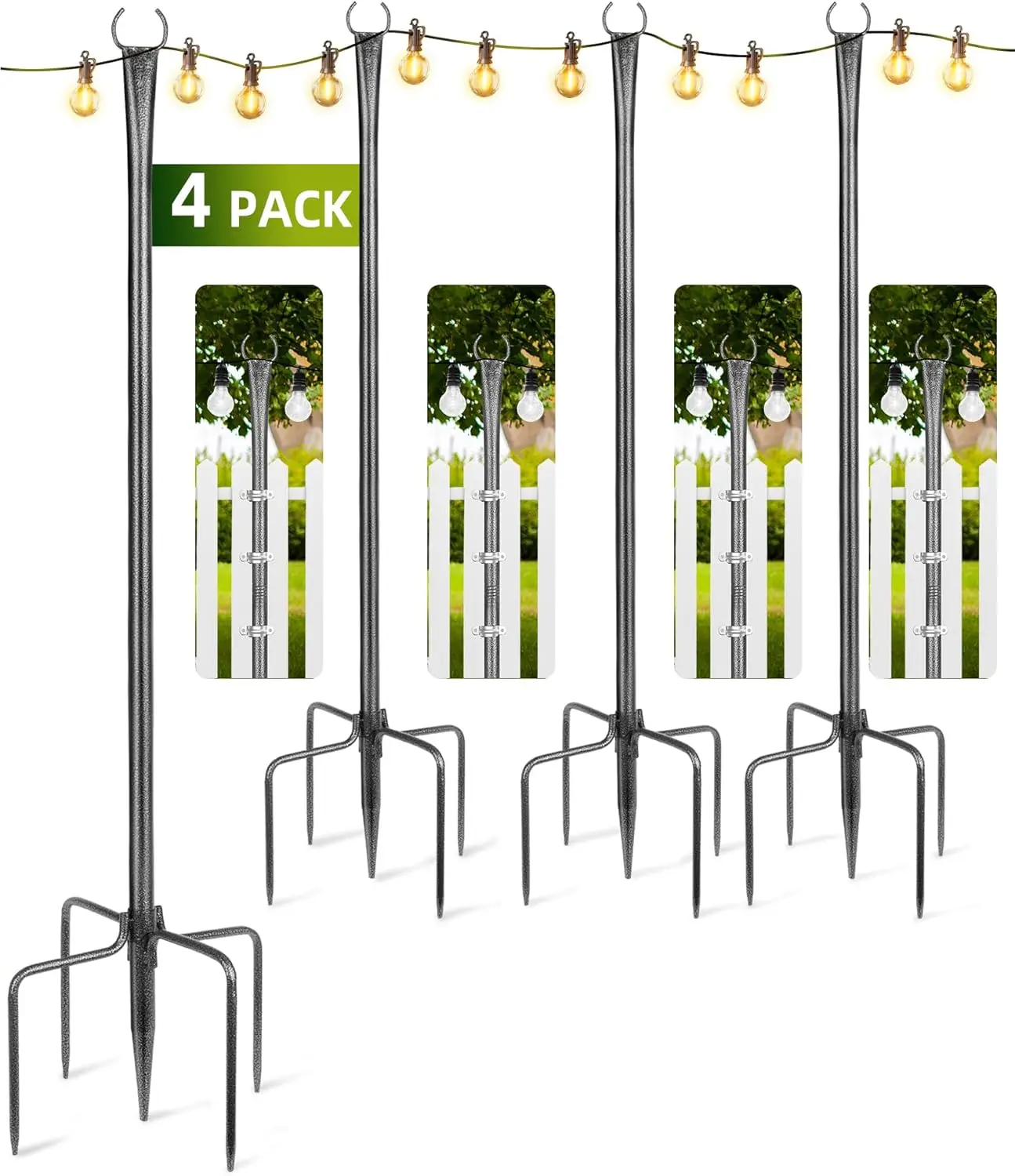 

4 Pack 10ft Outdoor String Light Poles for Patio, Garden, Yard Decor - Frosted Silver