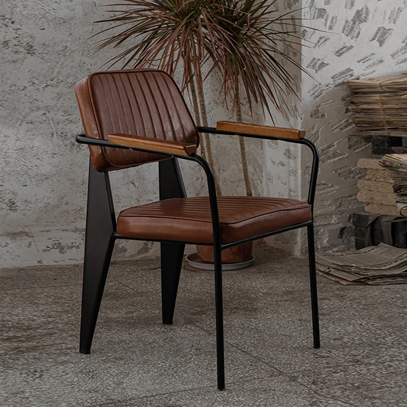 

Modern Simple Wrought Iron Chair Home Leisure With Armrests Single Stool Designer Commercial Catering Retro Dining Chair