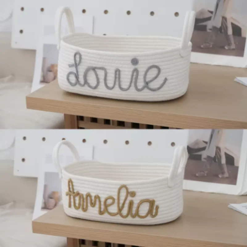 Handmade Letter Storage Basket, Handmade Personalized Name Storage Basket, Cotton Rope Woven Toy Pet Storage Basket