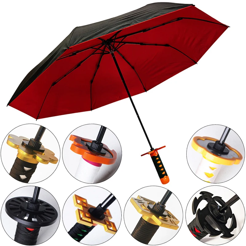 

Windproof Sunscreen Sun Rain Umbrella Demon Slayer Kimetsu No Yaiba Kurosaki Kamado Tanjirou Japanese Katana Parasol Kochou Shin