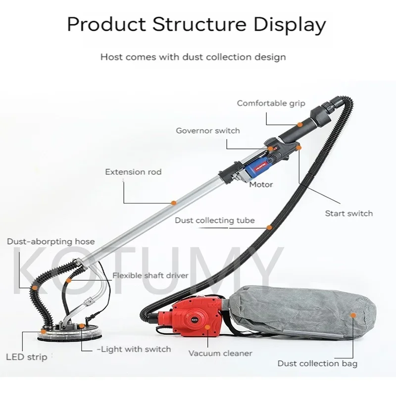 Electric Drywall Sander Putty Sandpaper Machine Led Light Wall Putty Polishing Grinding Machine