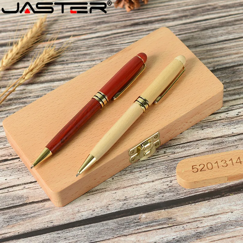 JASTER Beech Ballpoint Pen Case+ USB flash drive 4GB 8GB 16GB 32GB 64GB  usb pendrive Exquisite gift (Custom logo)