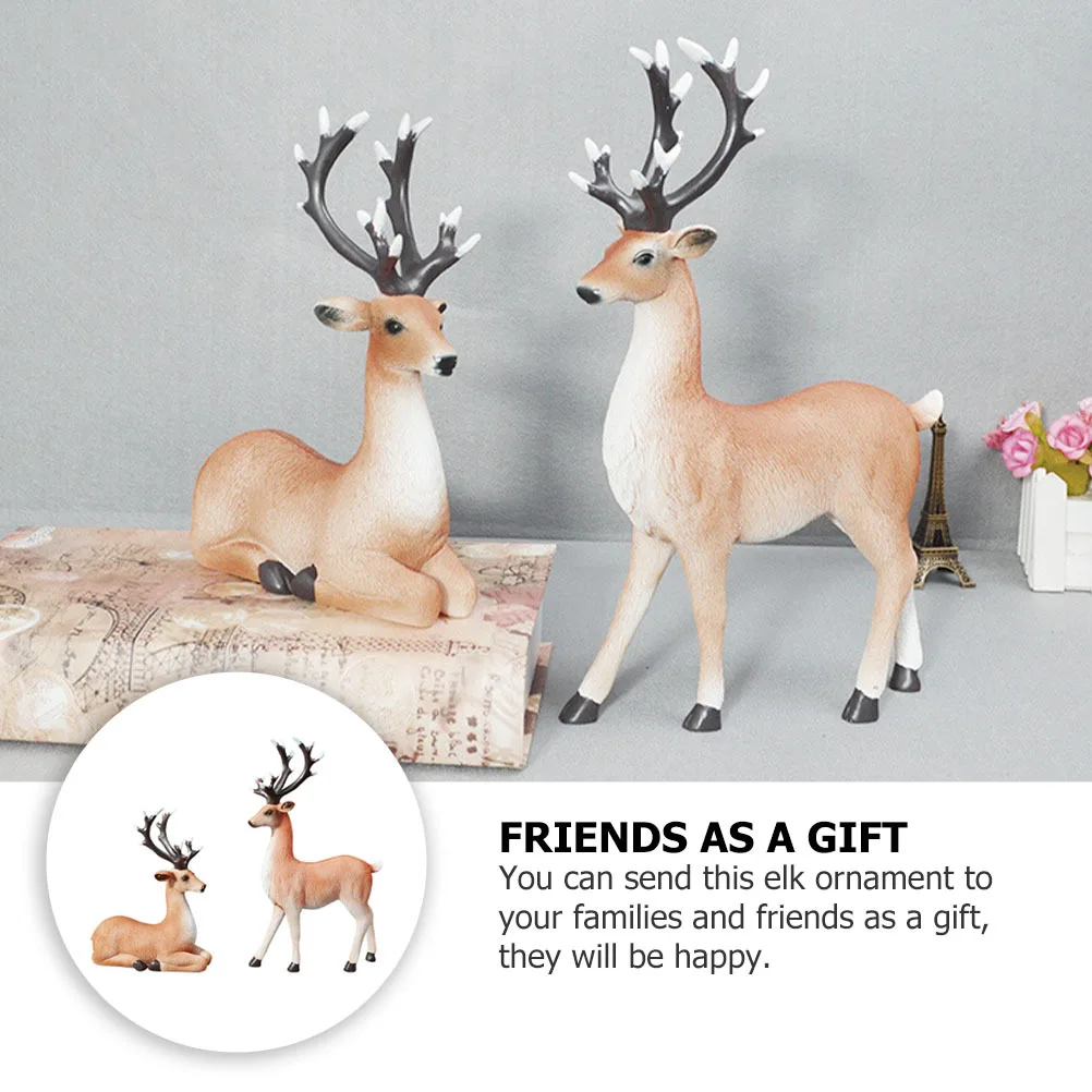 

1Pair Couple Elk Resin Ornaments Household Adornment Desktop Decoration Desktop Elk Ornament Suitable for Home Office Coffee