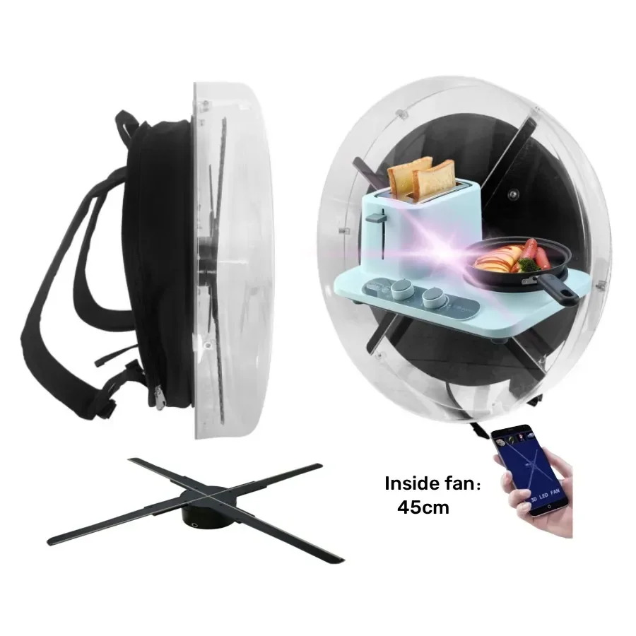 

Fast delivery High resolution hologram fan 45cm 3d holographic backpack Mobile App hologram fan 3d holographic backpack