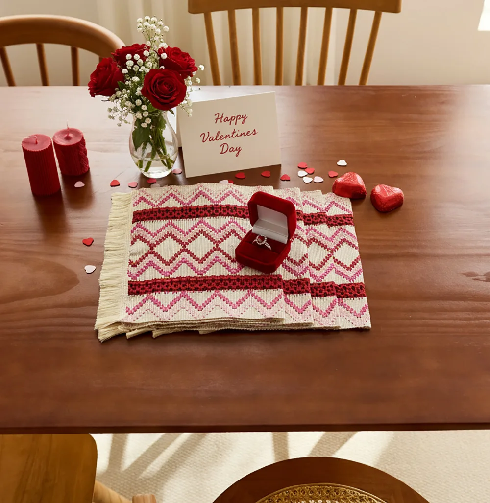 1Pc French Style Tassel Placemat, Woven Heat‑Resistant Non‑Slip Table Mat for Home Kitchen Party Holiday Decor