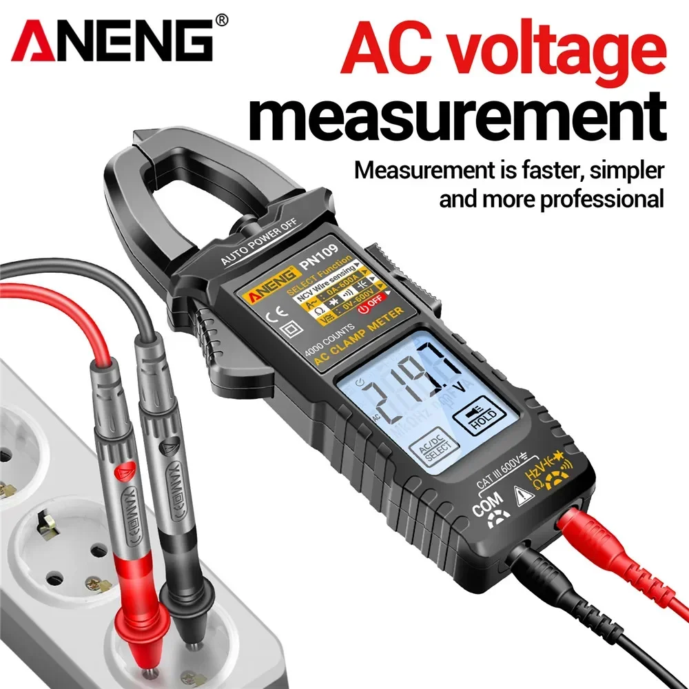ANENG PN109 Smart Touch Clamp Meter 4000 Counts 600A AC Current NCV Voltage Resistance Capacitance Diode Tester Digital Multimet