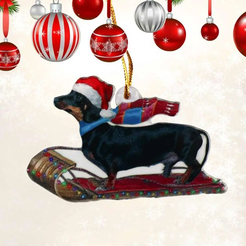 2D Dachshund Pendant Double Sided Merry Christmas Christmas Hanger Oranments Cute Dachshund Acrylic Christmas Dog Pendants