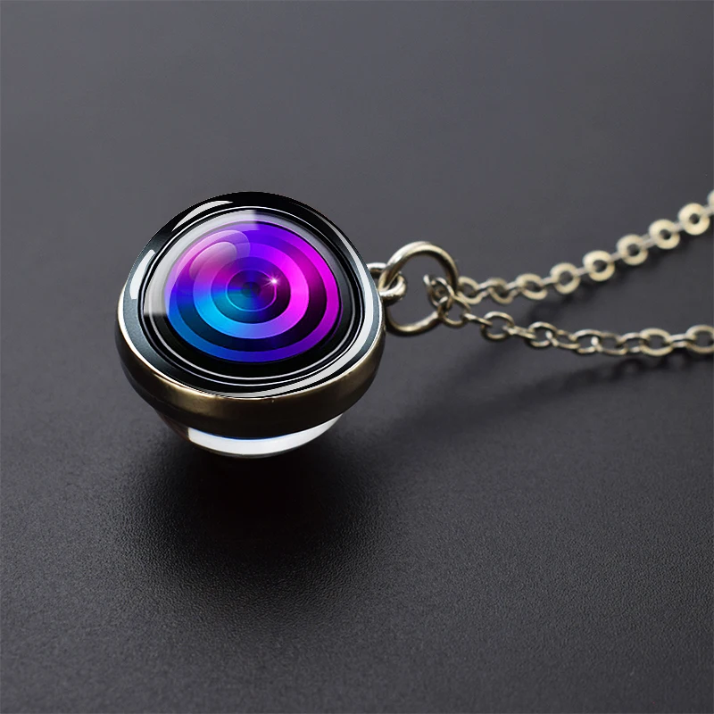 Camera Lens Eyes Necklace Double Side Glass Ball Pendant Gift for Photography Lovers