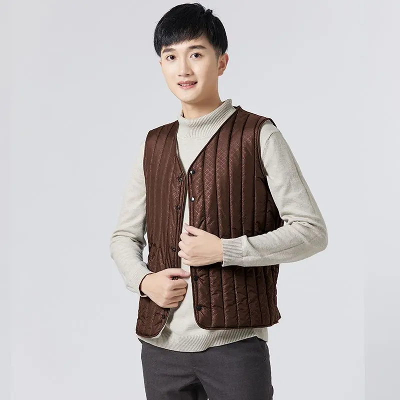 

Korean Design Men's Fleece Lined Thermal Vest Thickened Cotton Padded Winter Underlayer for Senior Men​