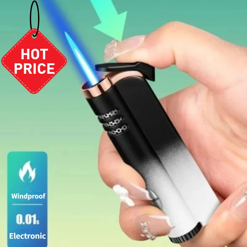 2025 Fashion Cigar Gradient Butane Torch Lighter Windproof Men'S Smoking Gadget Electronic Lighter Gift