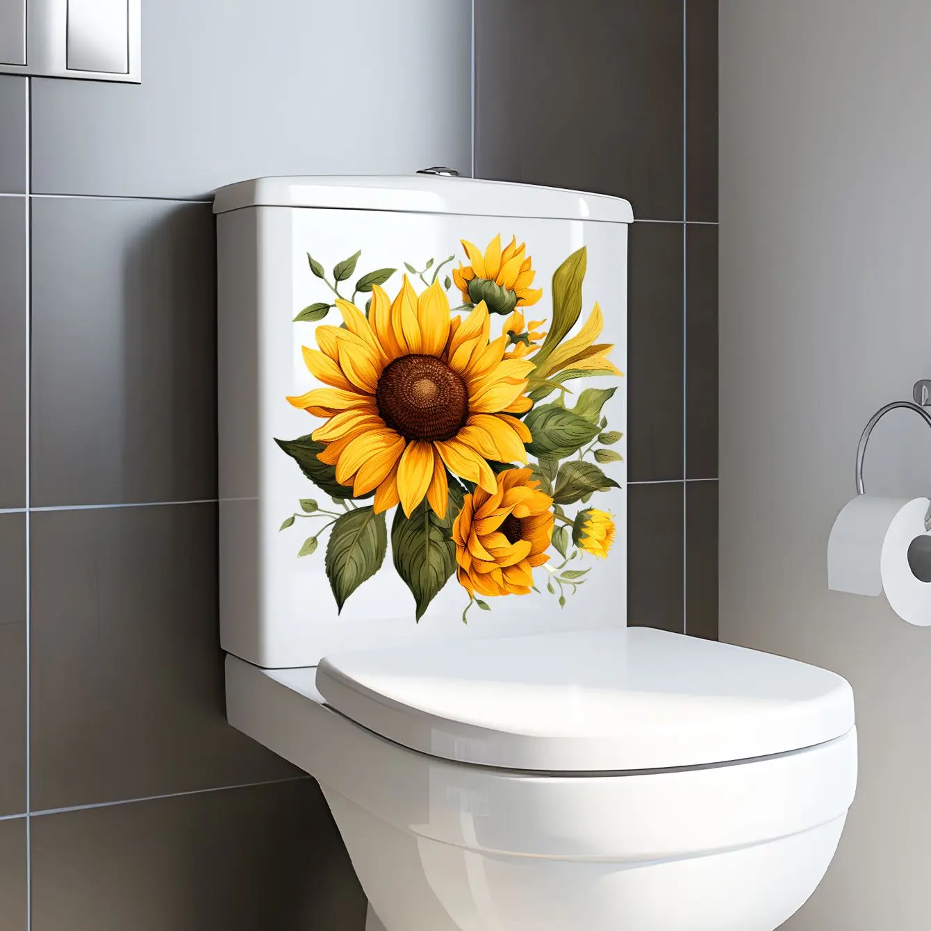 M229 Sunflower Wall Sticker Bathroom Toilet Toilet Lid WC Door Sticker Decor Living Room Cabinet Refrigerator Home Decals