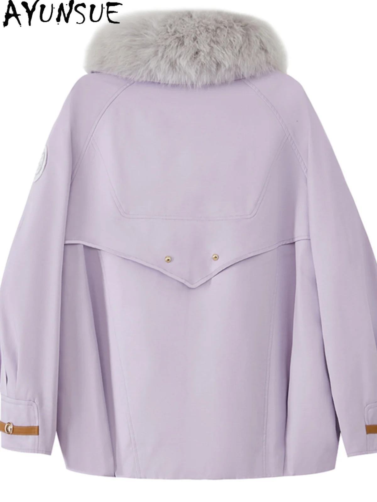 AYUNSUE Natürlicher Rex-Kaninchenfell-Parka für Damen, warmer Echtpelzmantel, neu in Mänteln, Winterkleidung, ganzer Fuchs-Pelzkragen, Jegavera