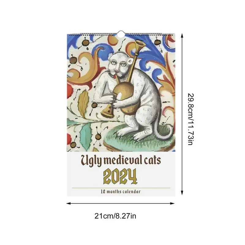 Weird Medieval Cats Calendar 2024 Hangable Yearly Cat Wall Calendar Planner Year Round Ugly Cat Calendar From Jan 2024 To Dec