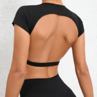 Sports Muscle Back Tee Without Padded Women Backless Sports Shirts Workout Gym Training Yoga T-Shirt Outdoor Open Back Tops - Image 4