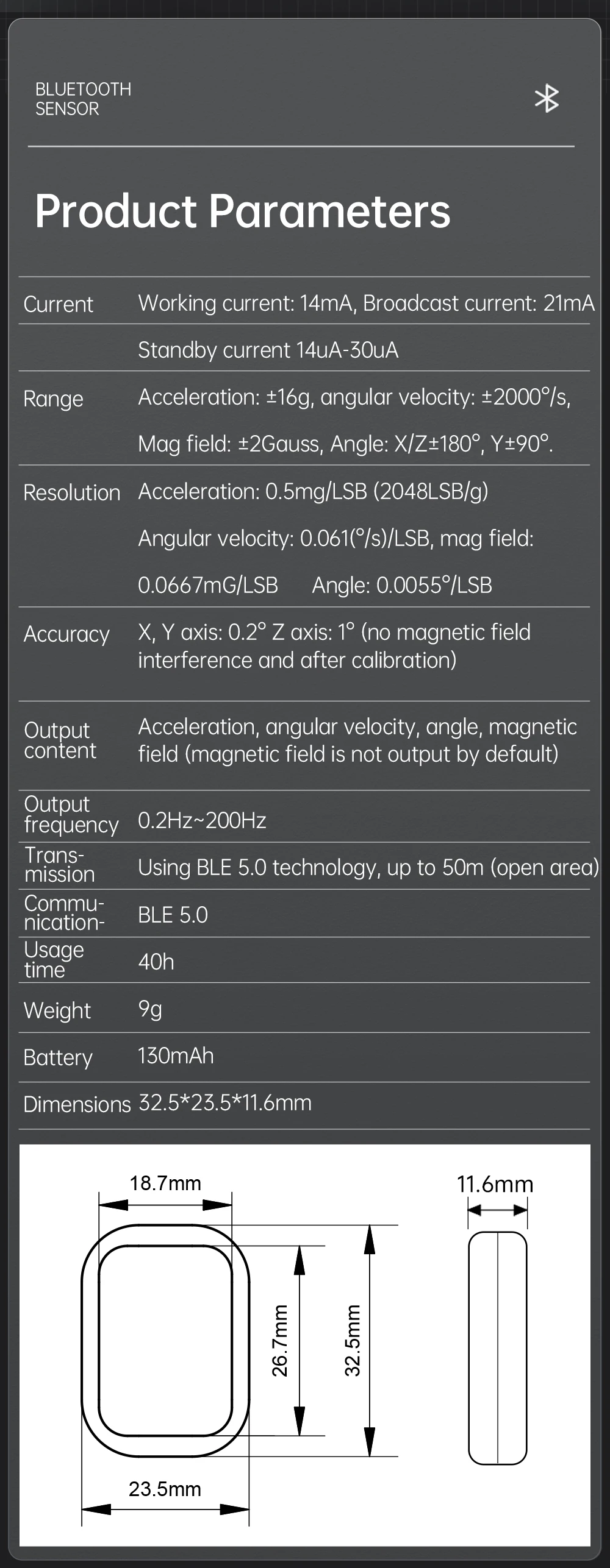 WitMotion WT9011DCL-BT50 Bluetooth 5.0 Accelerometer Gyroscope Angle Sensor Electronic Compass Magnetometer Inclinometer