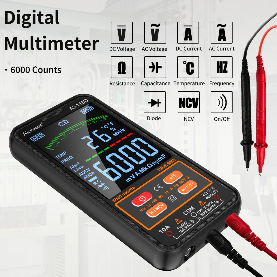 Aicevoos Digital Automatic Smart Multimeter,6000 Counts,TRMS,AC/DC Voltage Current Tester, Electrical Professional Multimetro