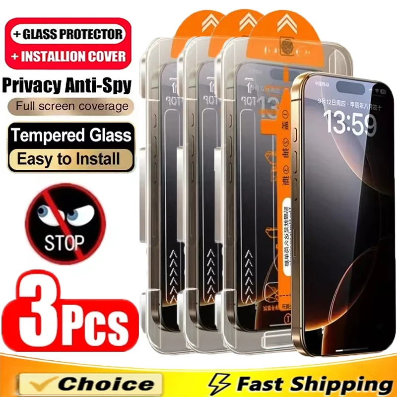 

3PCS Oleophobic Coating Dust Free Installation Privacy Screen Protector for IPhone 16 15 14 11 12 13 17 Pro Max Plus XR XS Glass