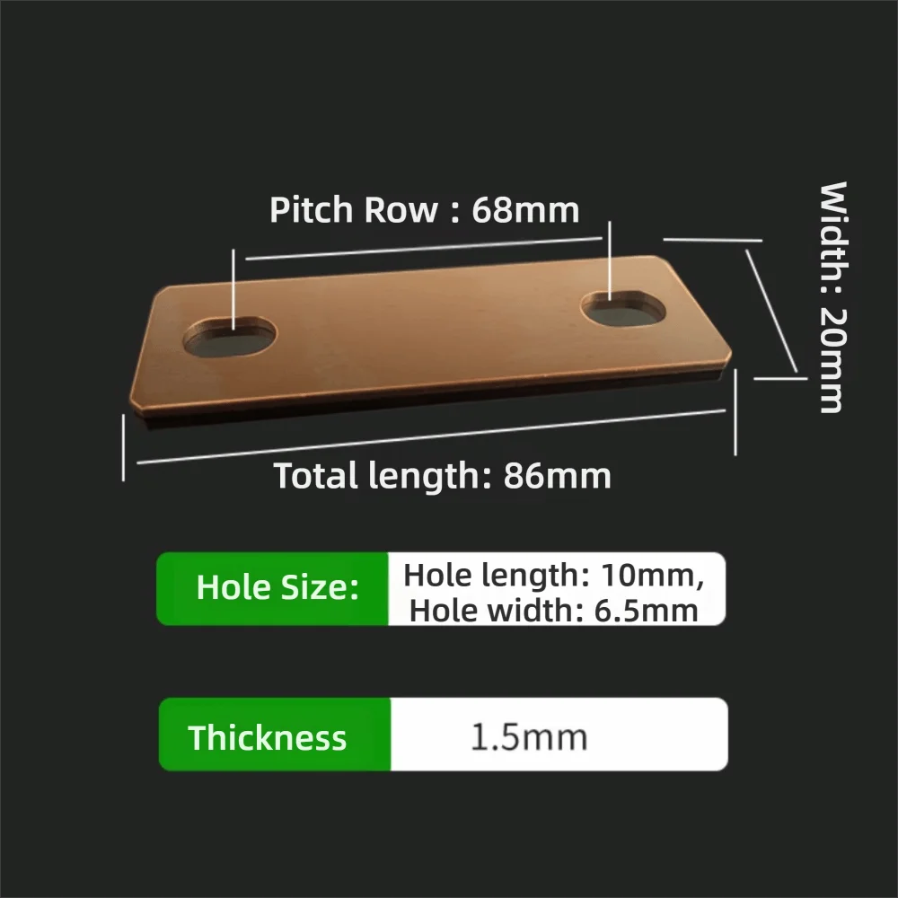 New Red Copper Bus Bars Connector M6 screw holes Flat Red Copper Pickling Busbar Copper Busbar LiFePO4 Cell