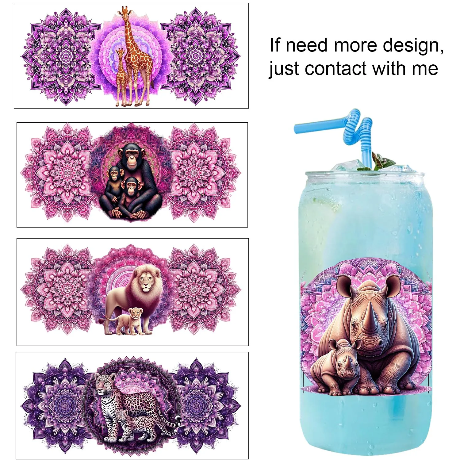 

Datura and animals artwork easy peel waterproof Party DIY Decals 3D transfers uvdtf tumbler seal stickers 16oz uv dtf cup wraps