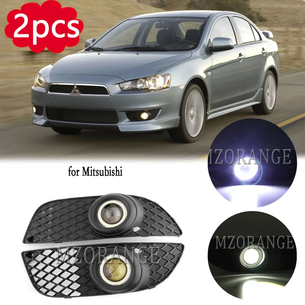 2xLED Fog Lights Headlight For Mitsubishi Lancer 2008 2009 2010 2011 2013 2014 Car DRL Fog Light Angel Eyes Covers Frame Grille