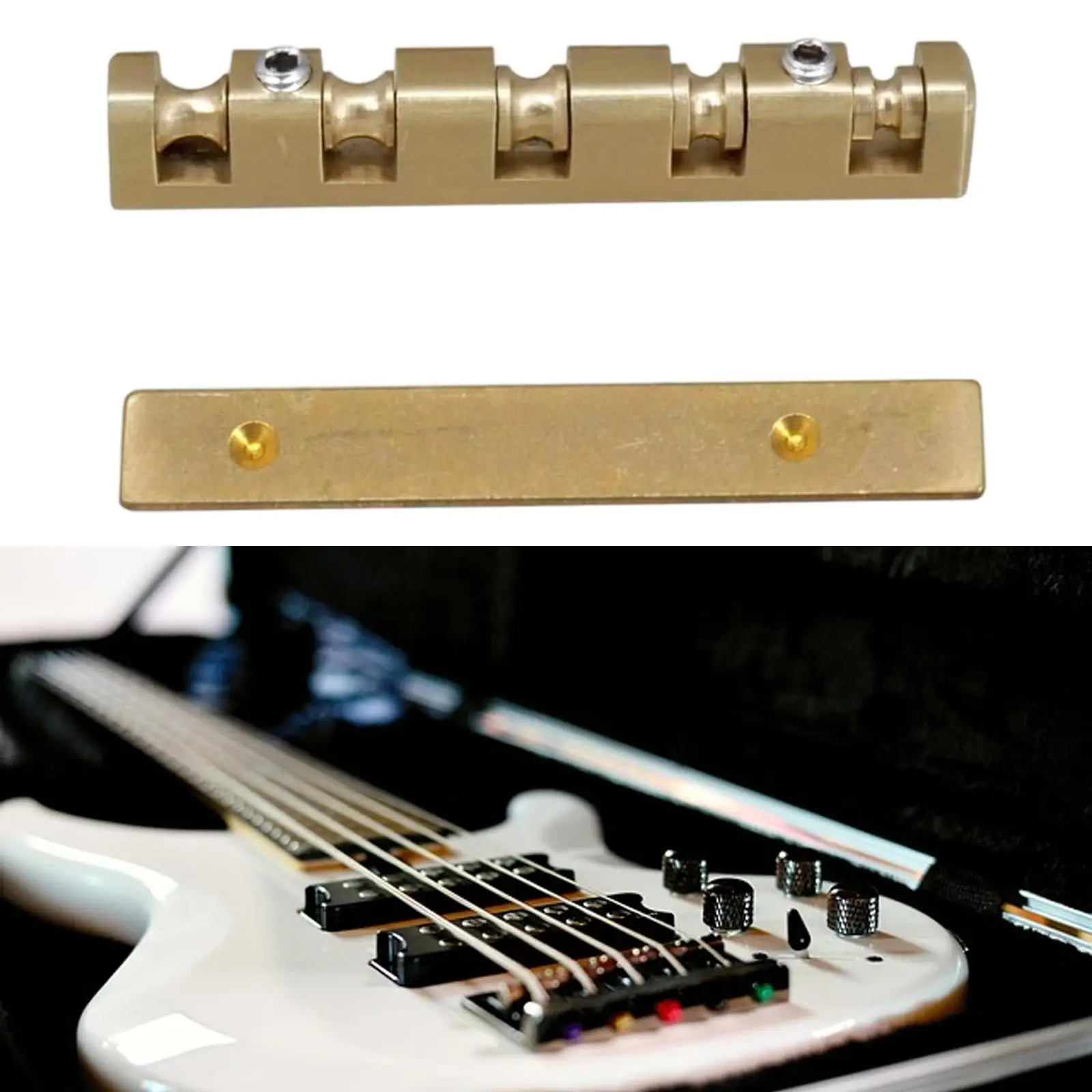 Guitar Roller Nut Replacement Set for Electric Bass Gold Brass Saddle with Shims and Hardware for Easy Installation