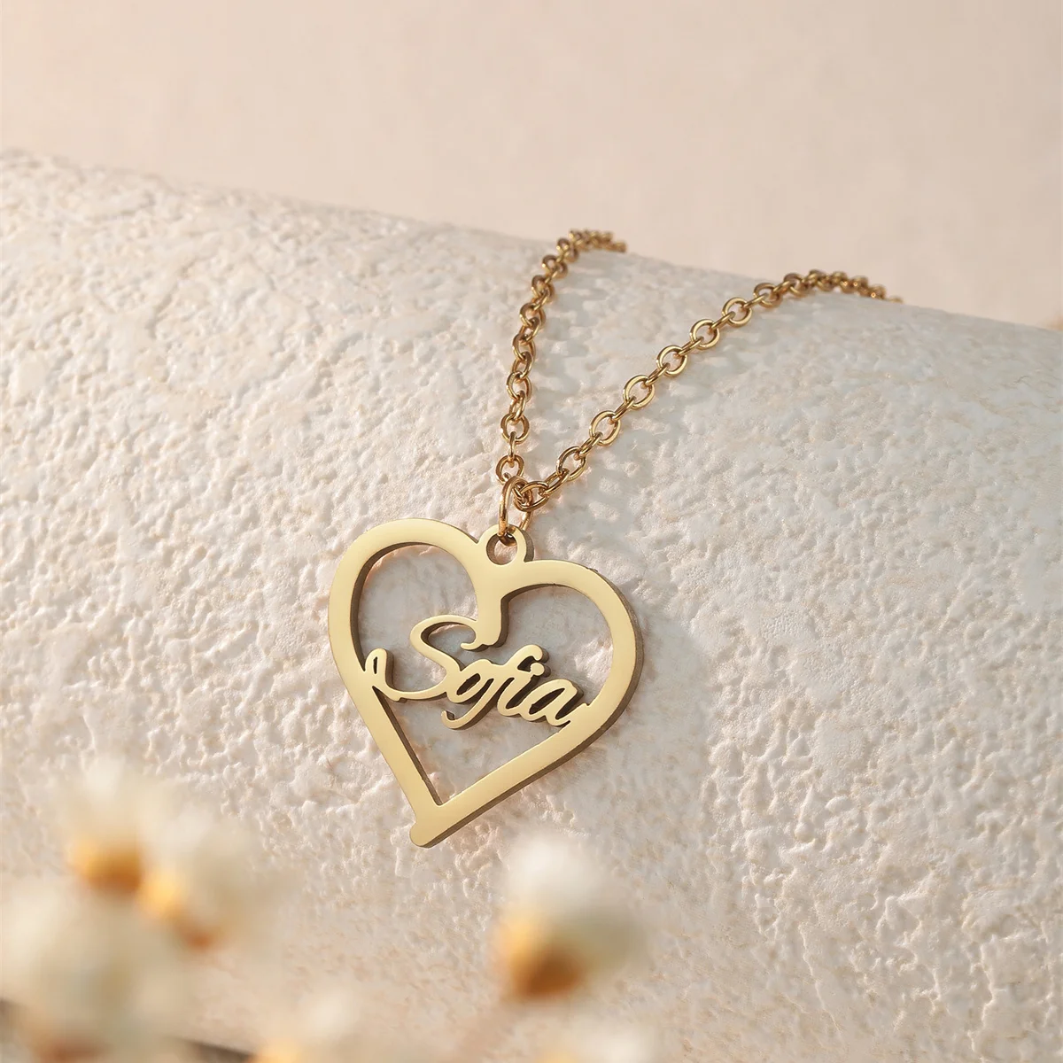 QIAMNI Custom Name Heart Stainless Steel Necklaces Customized Nameplate Pendant Choker Birthday Daily Couple Family Gift Jewelry