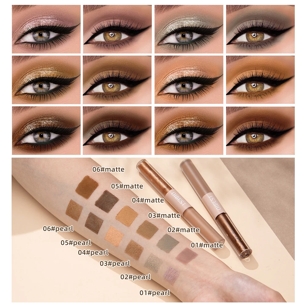 QIBEST-sombra de ojos líquida con purpurina de doble cabeza, contorno, colorete, pigmento, gusano de seda, brillo, mate, Natural, sombra de