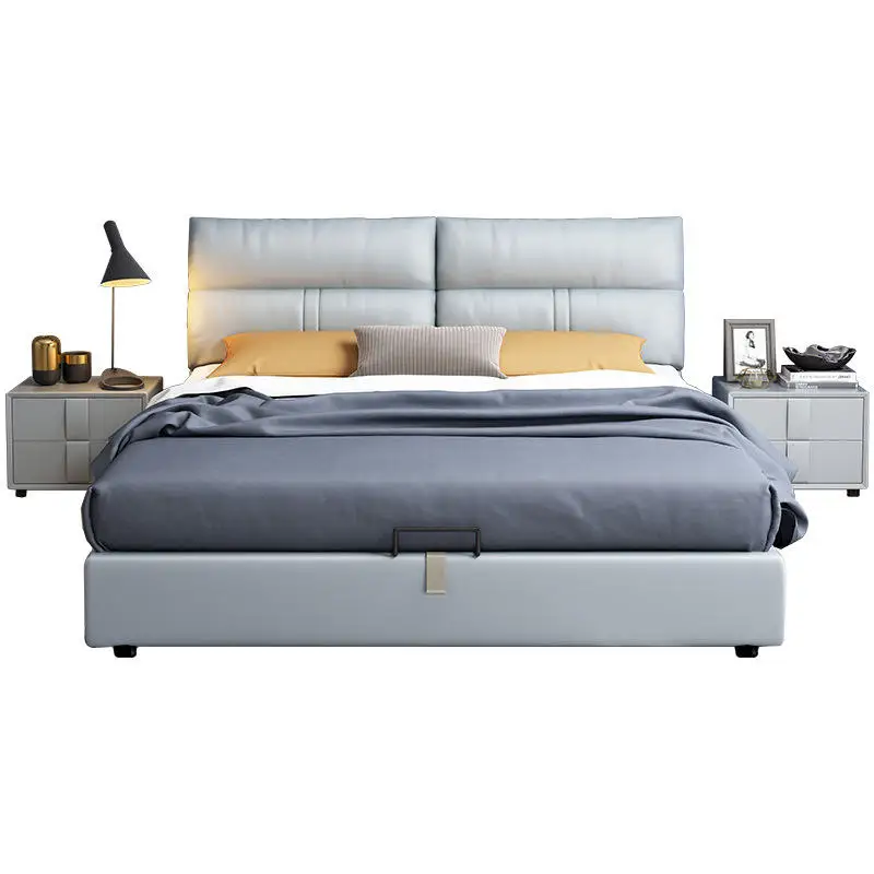 #￥With  Bed Side Table Hot Selling Solid Wood Bed for Bedroom Furniture Up-holstered  Beds