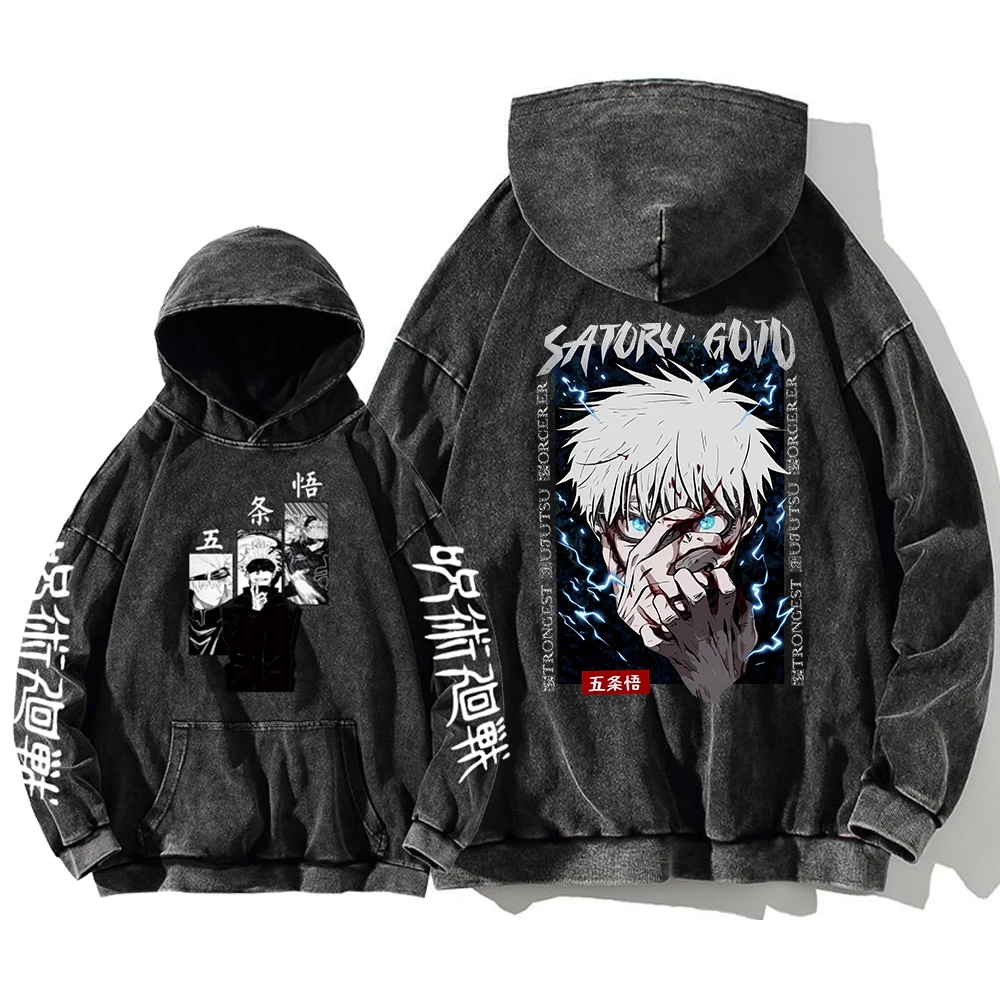 Jujutsu Kaisen Satoru Gojo Sweatshirts Anime Men's High Quality 100% Washed Cotton Hoodie Winter Oversized Streetwear Clothing