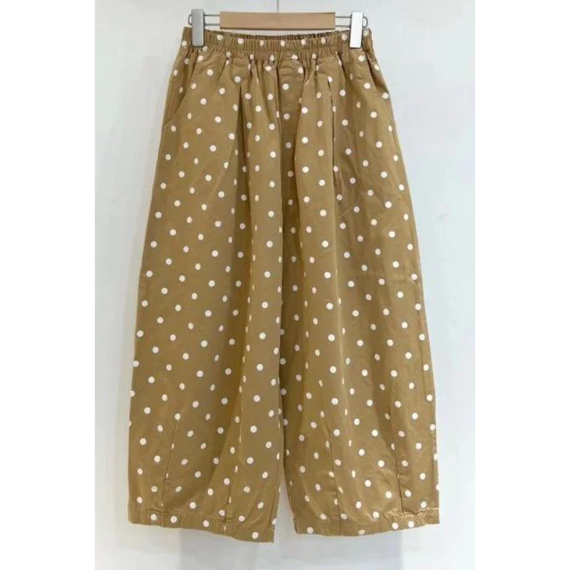 고급 프린트 캐주얼 여성 루즈핏 스트레이트 밴딩 슬림 와이드 팬츠