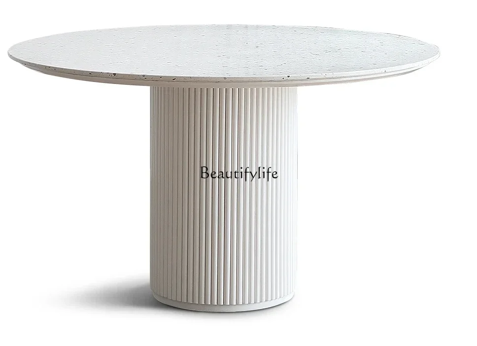 

FG17Cream style simple modern rock slab round table small apartment terrazzo dining table and chair combination