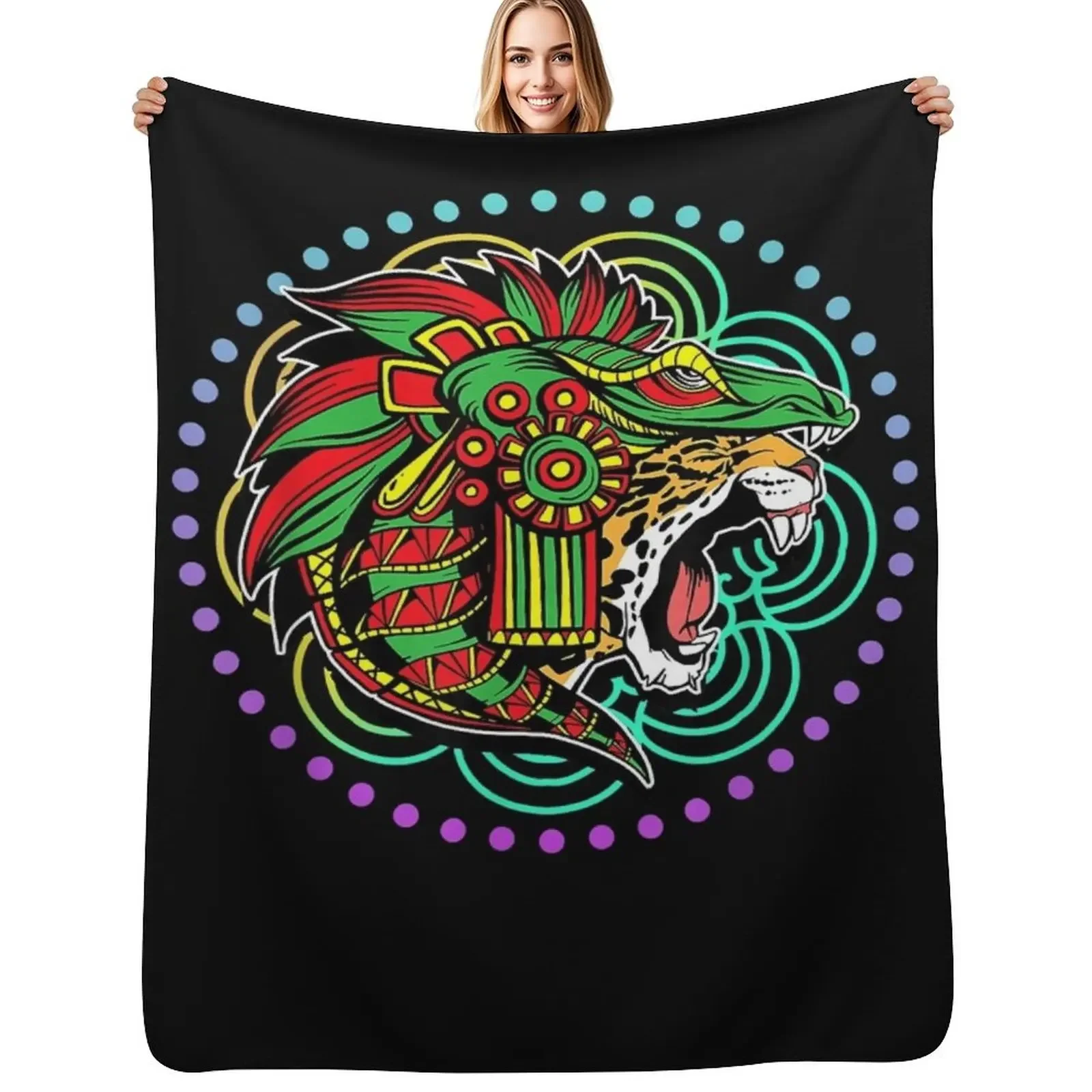 Aztec Jaguar Ancient Warrior Native Mexican Mythology Throw Blanket Sofa Throw Thin Weighted Blankets