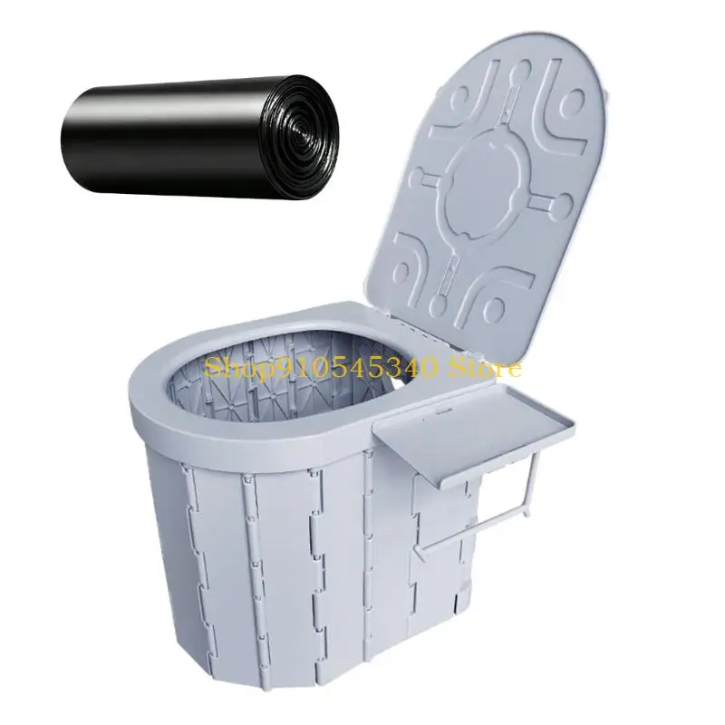U2JA Travel Commode for Vehicle Journeys and Camping, Collapsible Plastic Toilet with Covered Opening and Side Paper Mount