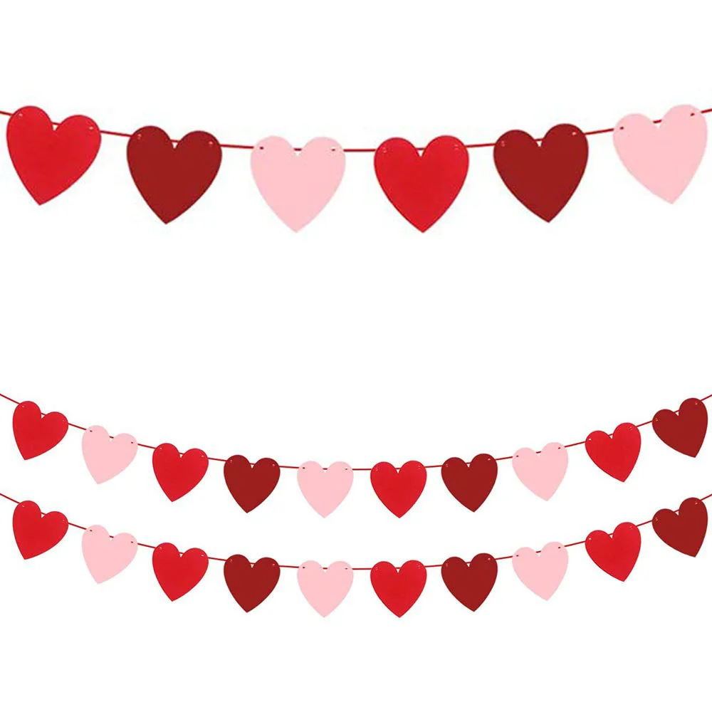 2set Valentines day Decorations Hearts Shaped Felt Garland Conversation Anniversary Wedding Birthday Party Engagement Supplies