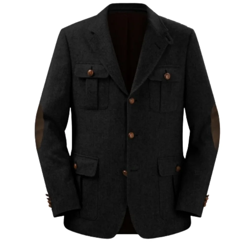 メンズジャケット マルチポケット ハンティングウェア ツイード ダブルブレスト ブレザー ヘリンボーン カジュアル エレガント レトロ 新スタイル メンズスーツ