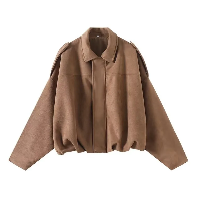 Zipper Long Sleeve Coat Loose Fit Japanese Korean Casual with Raglan Sleeve Spring Eco Friendly Pattern Short Women Jacket