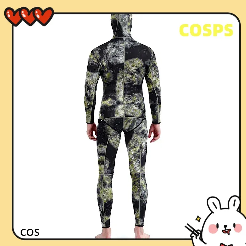 

NO4 NEW 5mm Camouflage Wetsuit Long Sleeve Fission Hooded 2 Pieces Of Neoprene Submersible For Men Keep Warm Waterproof VOCOS