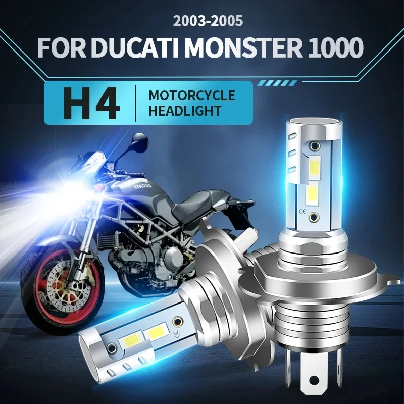 H4 HB2 9003 LED Motorcycle Headlight Bulbs Hi Lo Beam Moto Lights For Ducati Monster 1000 2003-2005 Canbus Motorcycle Headlamp