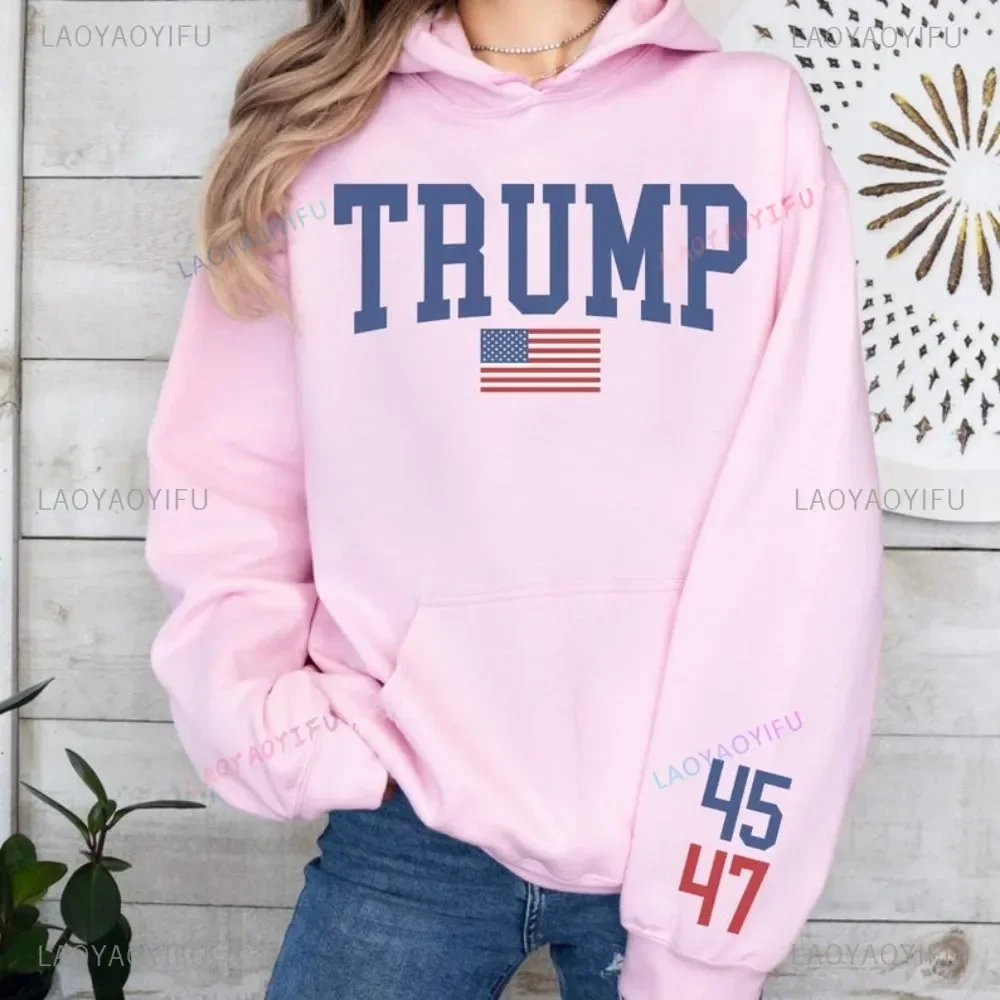 Trump 47 O-neck Sweatshirt Trump Train Hoodie - US Election 2024 Gift Donald Trump 47th President Drop-shoulder Sleeve Hoodie